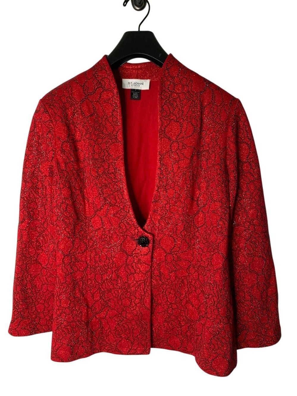 St. John Evening beaded floral jacket blazer red women's size 8